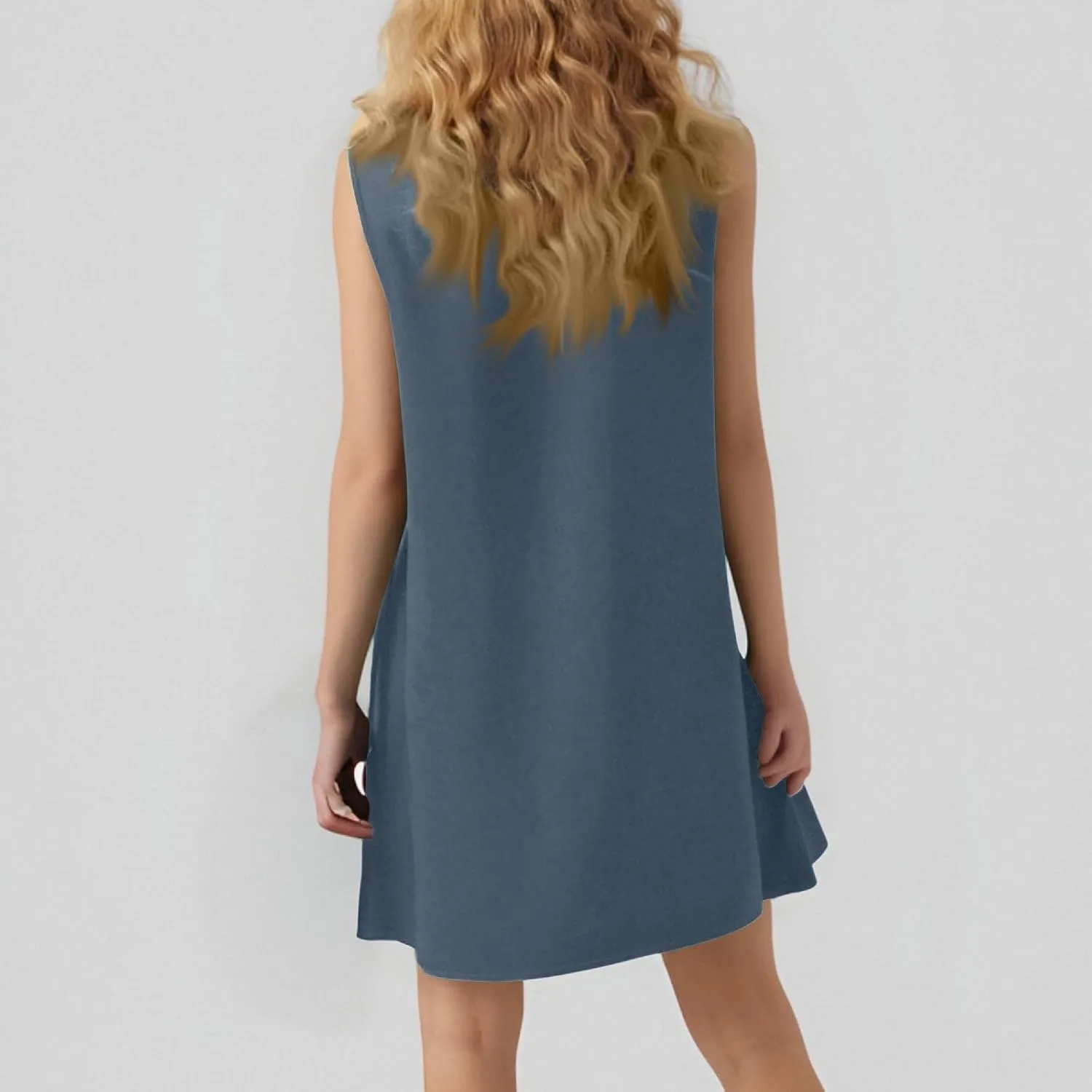 Women's Vacation Outfits 2025 Sleeveless Round Neck Tank Ruffle Loose Mini Sundresses with Pocket, S-2XL