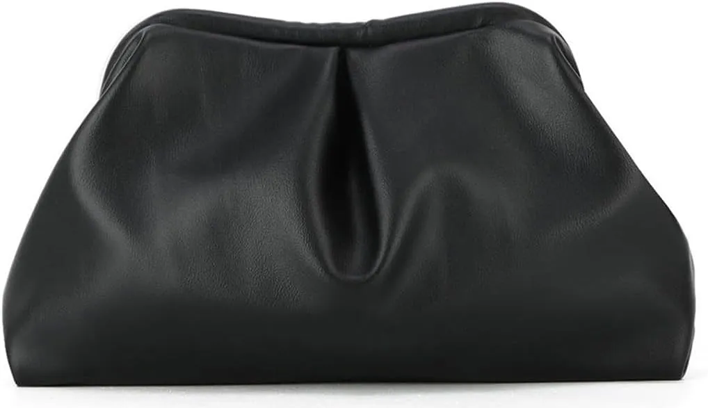 Womens Vegan Leather Clutch Purse Cloud Dumpling Bag Evening Handbag Pleated Clutch Crossbody Bag for Wedding Cocktail