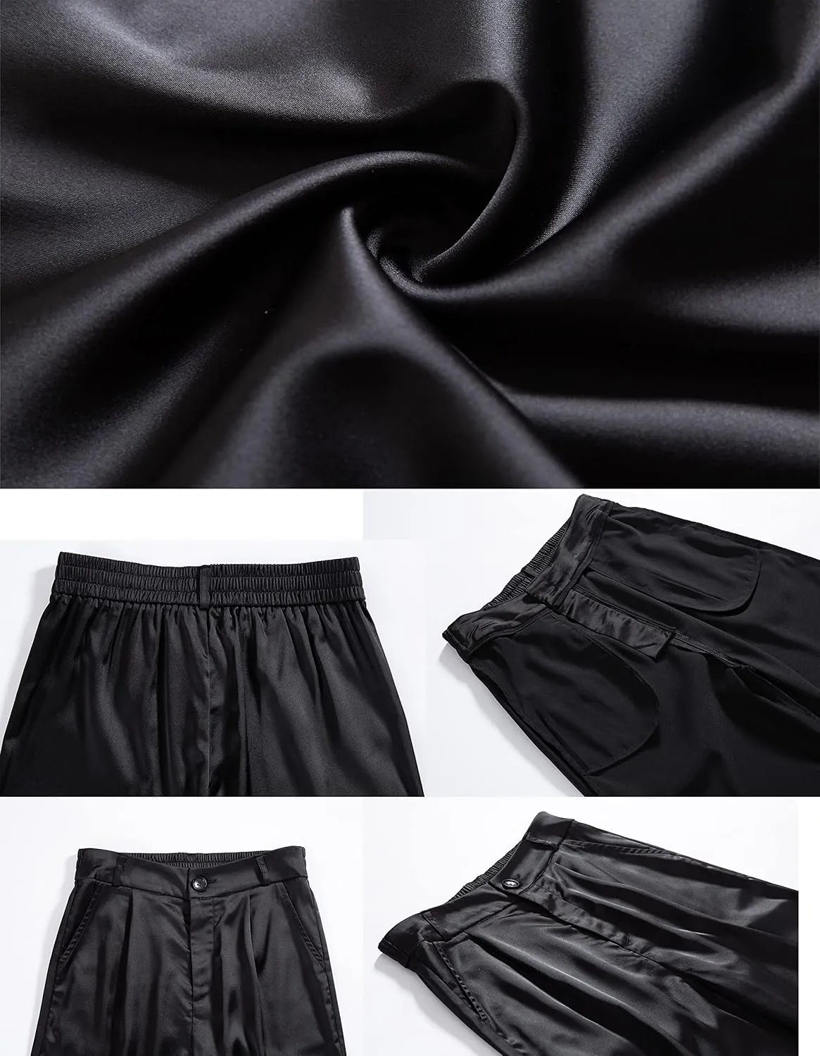 Women's Wide Leg Satin Silky Casual Dress Cocktail Party High Waist Pants