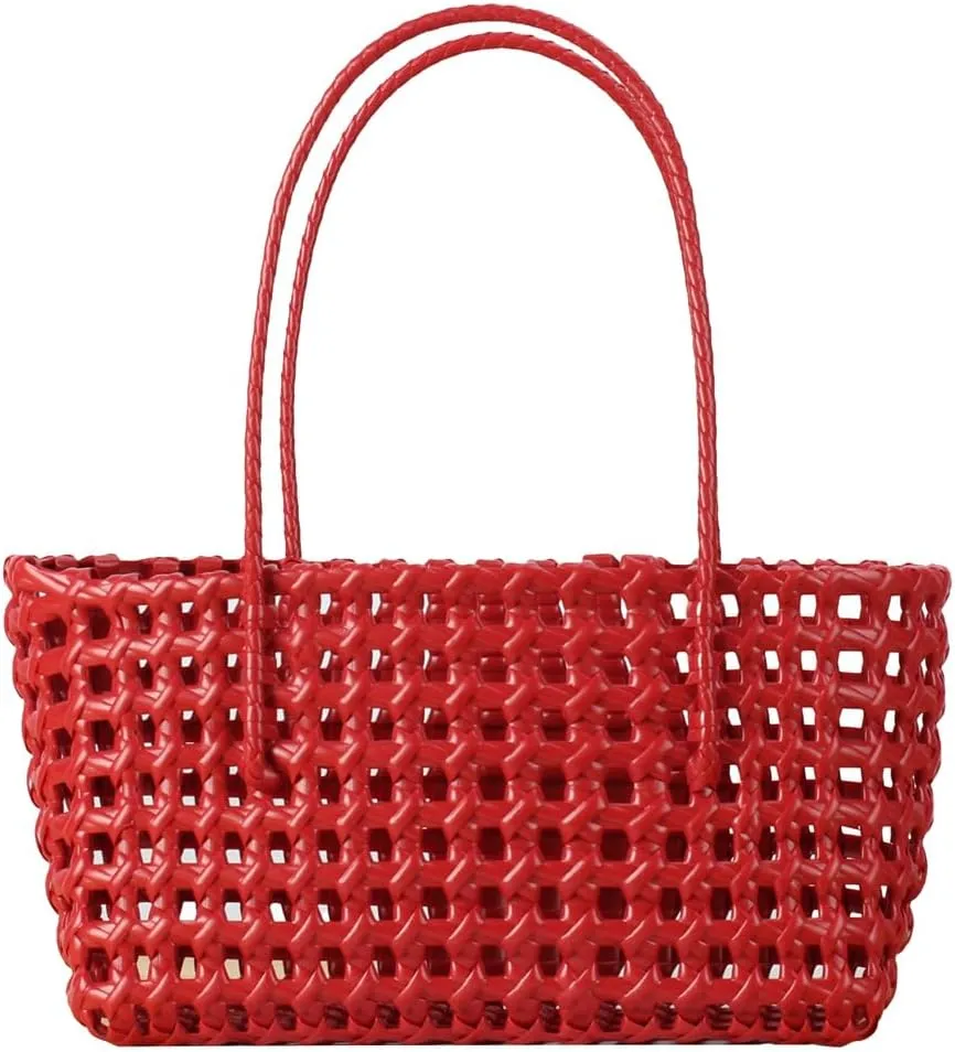 Women's Woven Hand Basket Summer Woven Beach Bag Wicker Picnic Basket Utility Tote Handbag Hobo Shoulder Travel Handbag