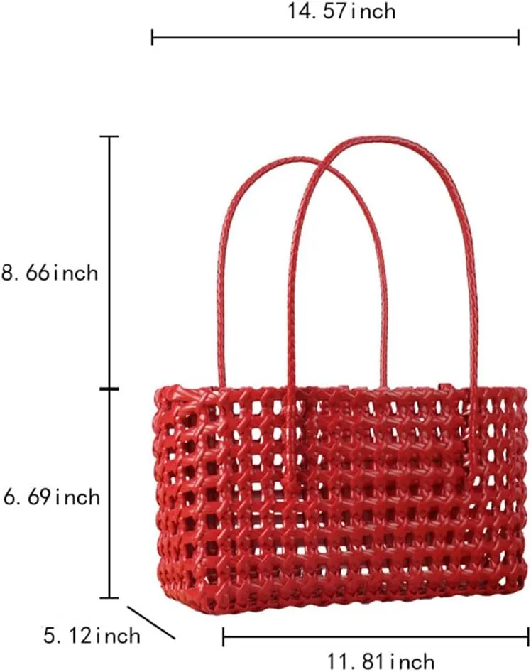 Women's Woven Hand Basket Summer Woven Beach Bag Wicker Picnic Basket Utility Tote Handbag Hobo Shoulder Travel Handbag