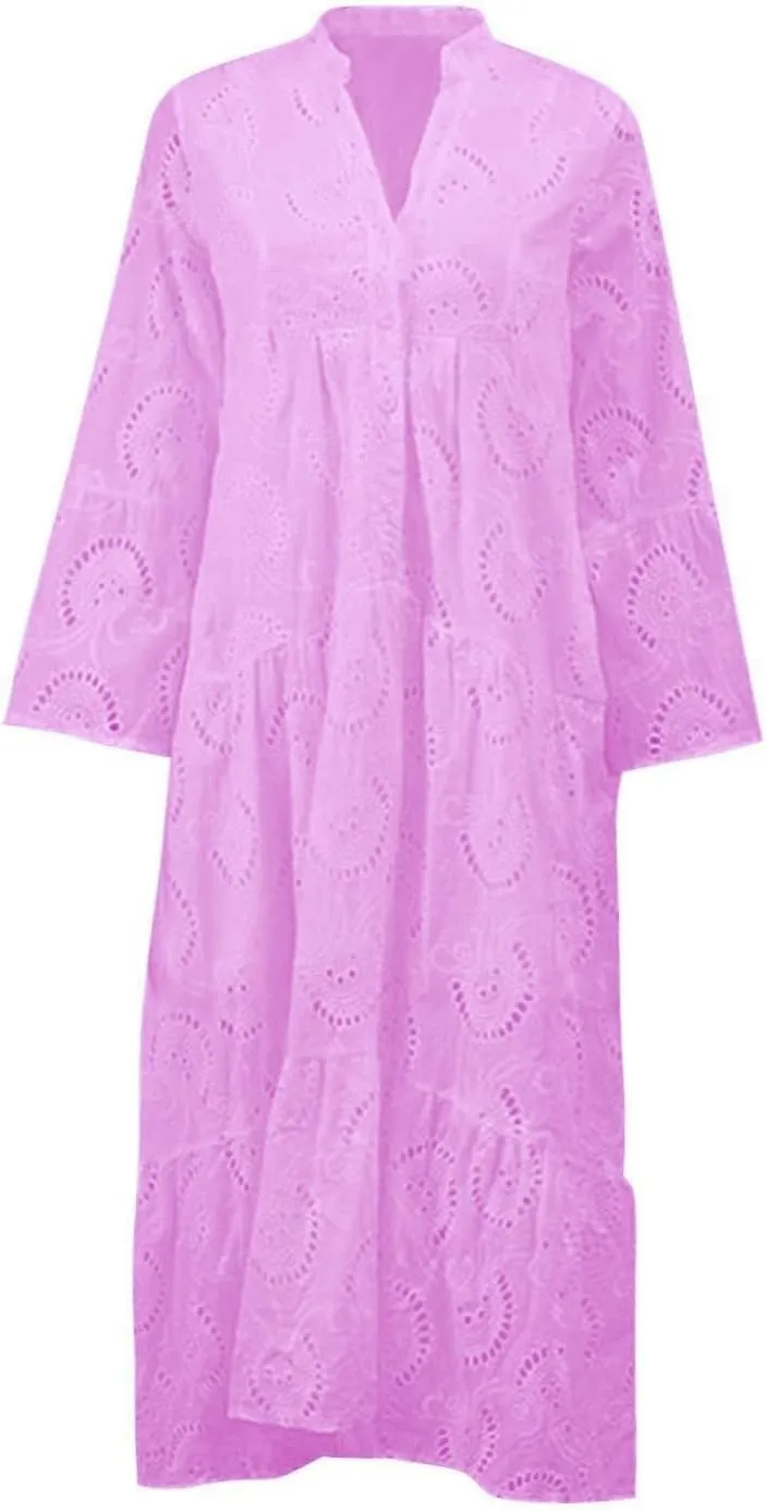 XOWRTE Summer Dresses for Women 2025,Plus Size Casual Cute Babydoll Dress,Tiered Ruffle Flowy Boho Beach Sundress Hollow Out