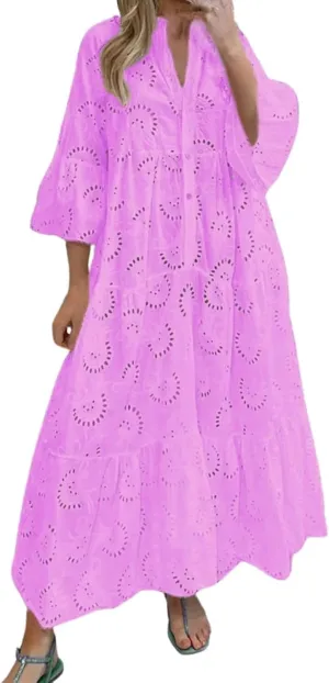 XOWRTE Summer Dresses for Women 2025,Plus Size Casual Cute Babydoll Dress,Tiered Ruffle Flowy Boho Beach Sundress Hollow Out