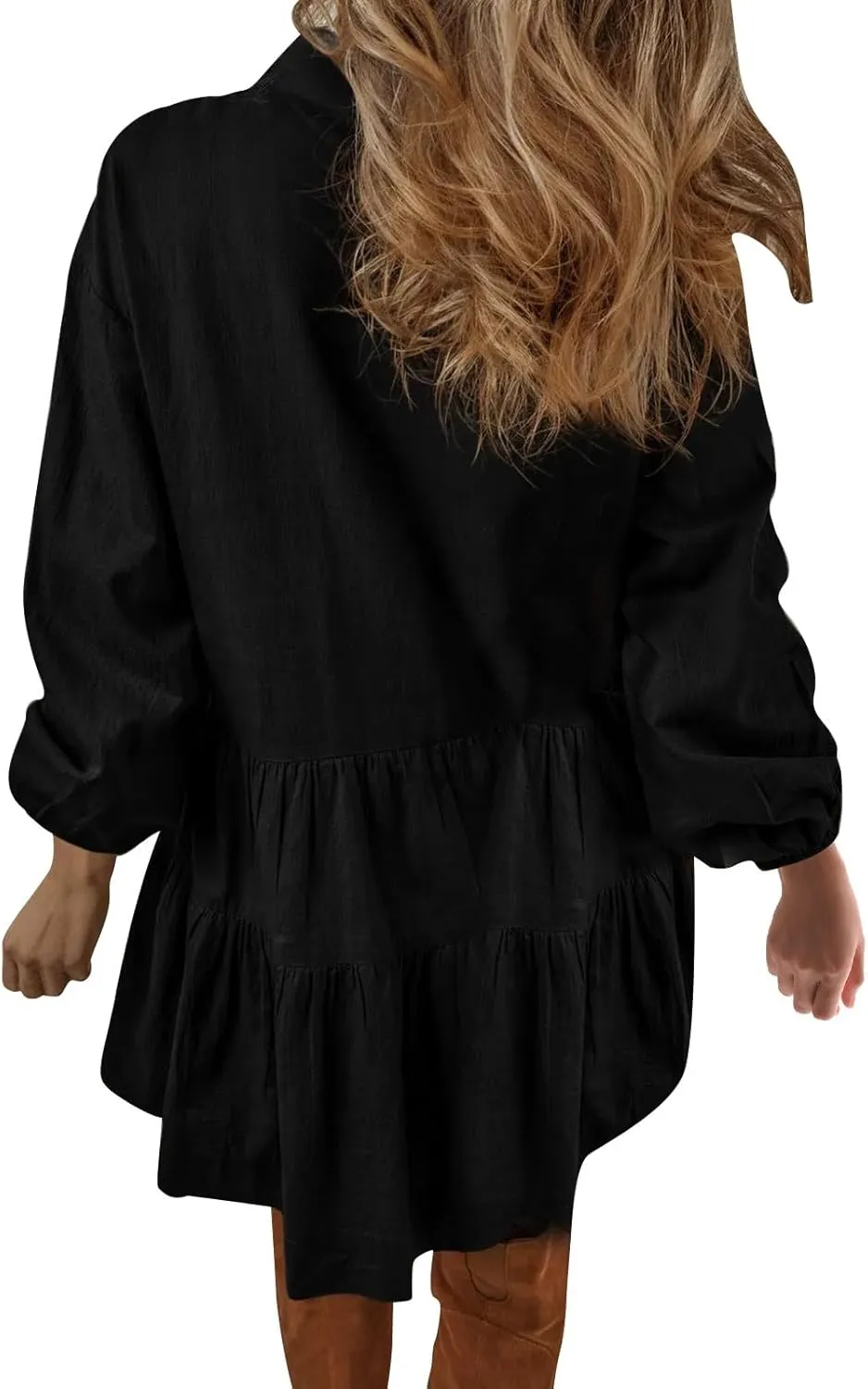 XUNRYAN Womens Cotton Linen Shirt Dresses Casual Button Mini Dress Long Sleeve Tiered Ruffle Casual Summer Dress Fall Outfit