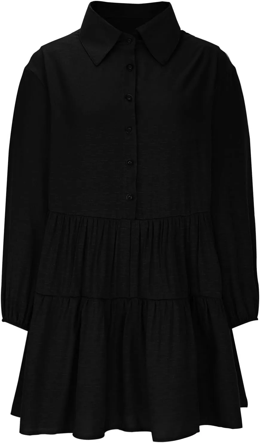 XUNRYAN Womens Cotton Linen Shirt Dresses Casual Button Mini Dress Long Sleeve Tiered Ruffle Casual Summer Dress Fall Outfit