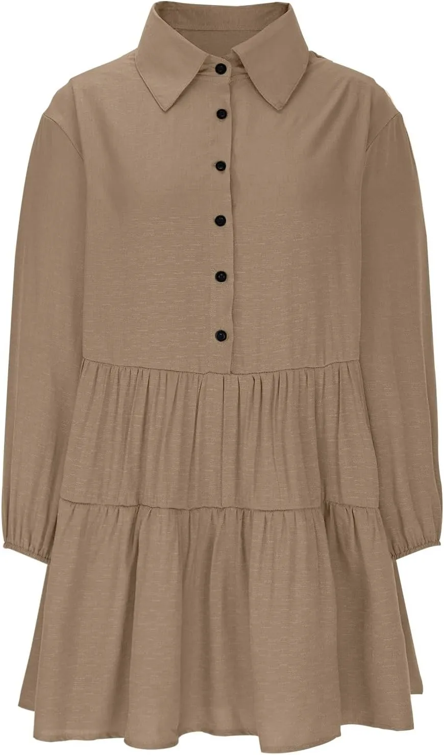 XUNRYAN Womens Cotton Linen Shirt Dresses Casual Button Mini Dress Long Sleeve Tiered Ruffle Casual Summer Dress Fall Outfit