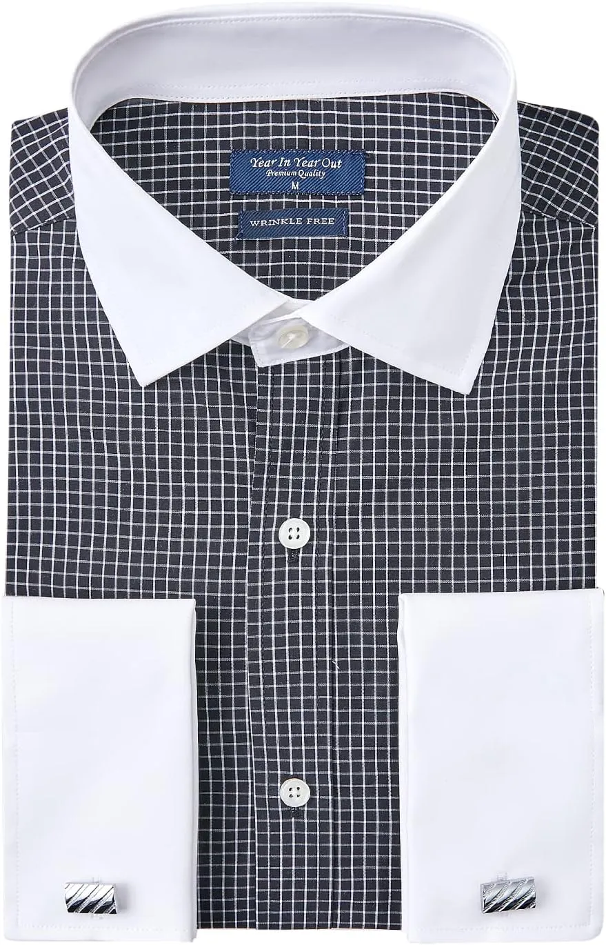 Year In Year Out French Cuff Wrinkle Free Dress Shirt for Men Regular Fit Long Sleeve Wrinkle Resistant Shirt