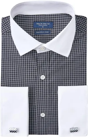 Year In Year Out French Cuff Wrinkle Free Dress Shirt for Men Regular Fit Long Sleeve Wrinkle Resistant Shirt