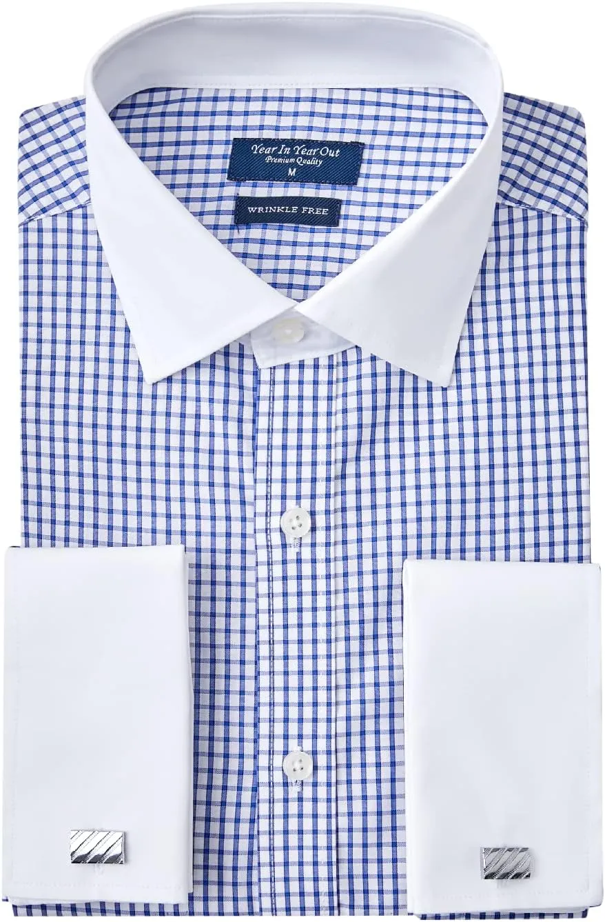 Year In Year Out French Cuff Wrinkle Free Dress Shirt for Men Regular Fit Long Sleeve Wrinkle Resistant Shirt