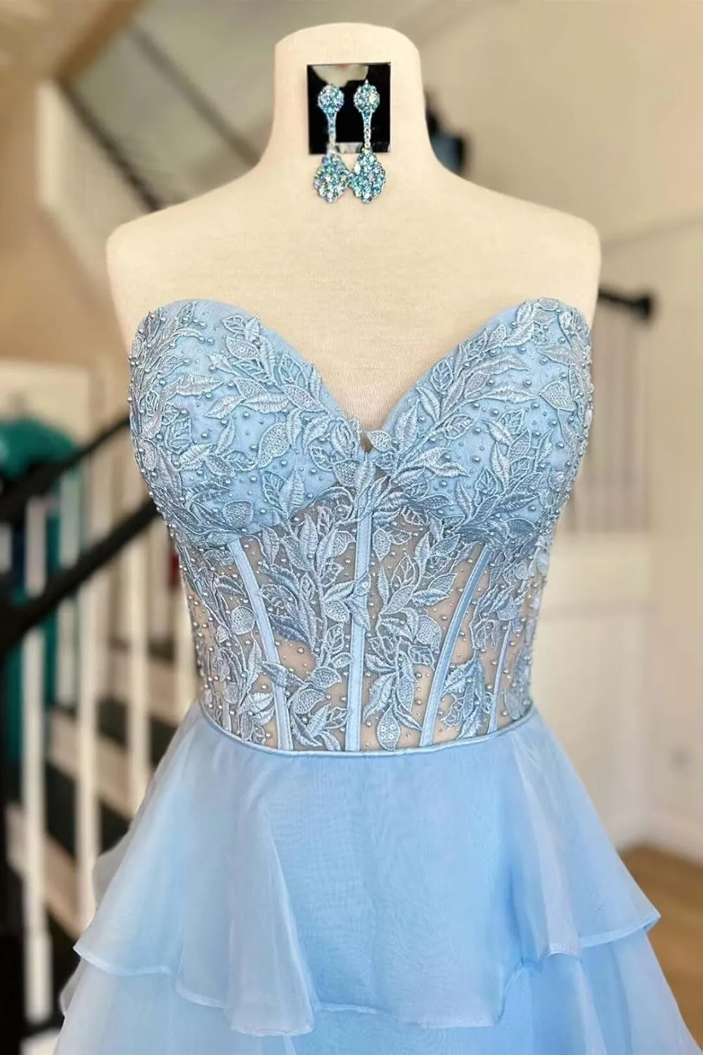 YMFFW Strapless Chiffon Long Prom Dress with Lace Corset Bodice and Ruffle Skirt A Line Evening Formal Party Dresses 2024