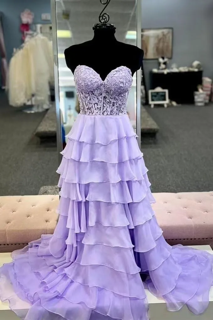 YMFFW Strapless Chiffon Long Prom Dress with Lace Corset Bodice and Ruffle Skirt A Line Evening Formal Party Dresses 2024