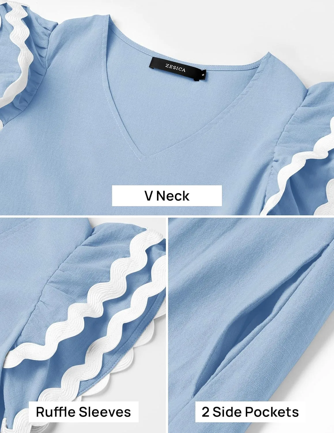 ZESICA Womens 2025 Summer Casual Midi Dresses V Neck Flutter Short Sleeve Ruffle Tiered A Line Flowy Beach Long Dress