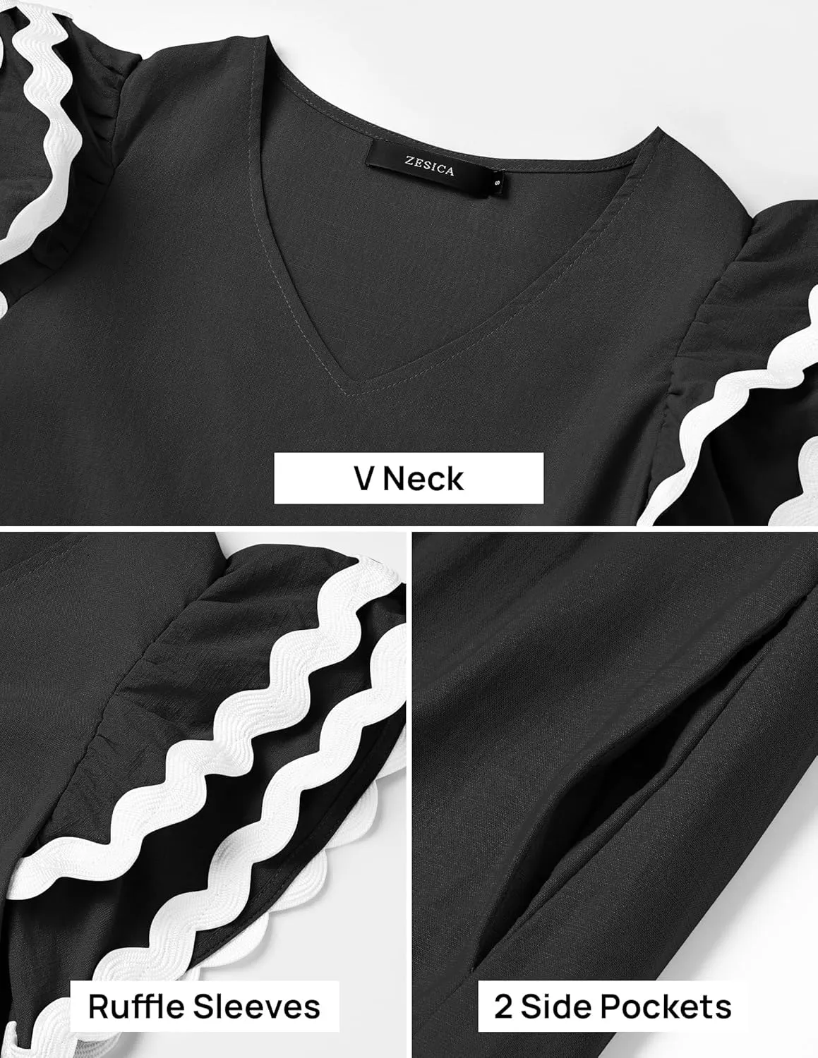 ZESICA Womens 2025 Summer Casual Midi Dresses V Neck Flutter Short Sleeve Ruffle Tiered A Line Flowy Beach Long Dress