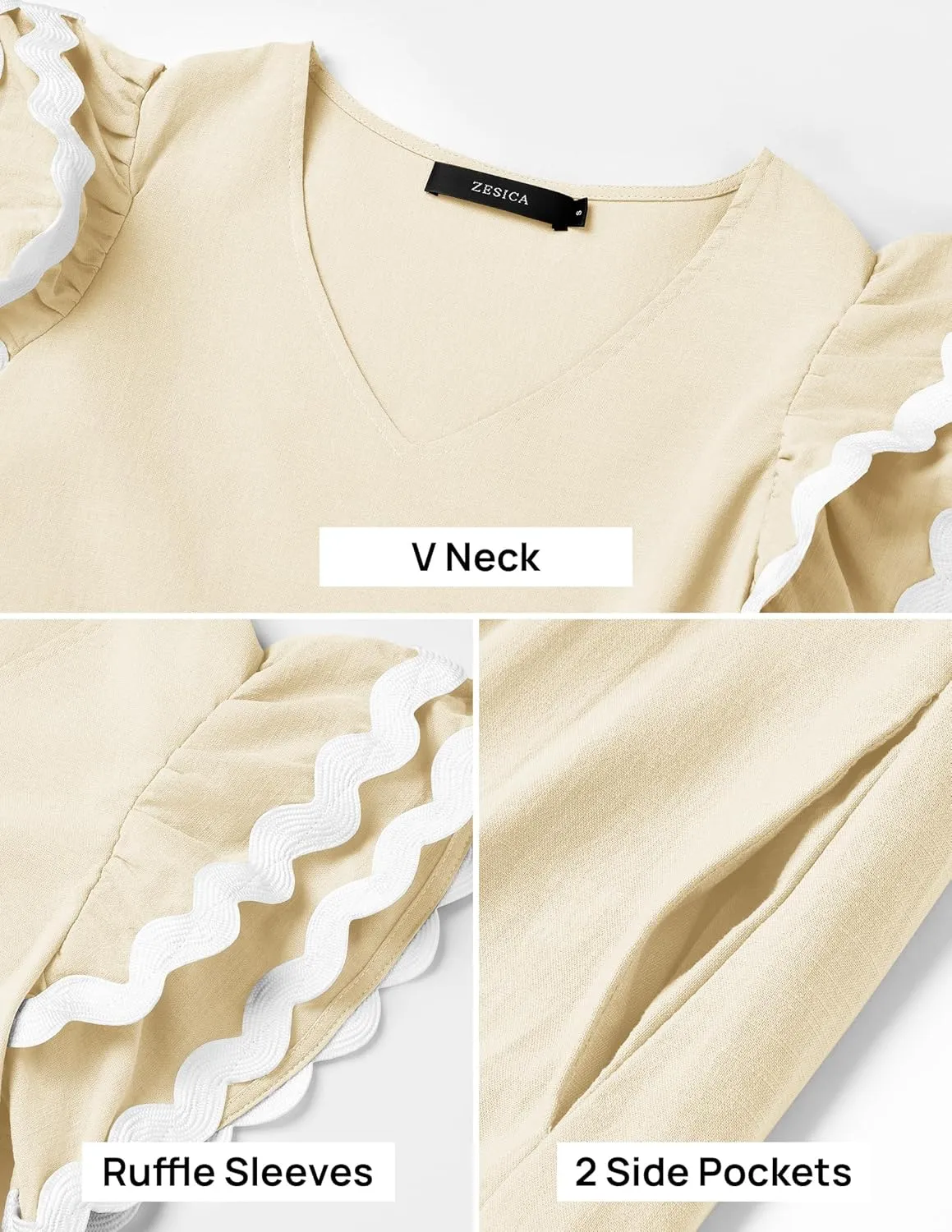 ZESICA Womens 2025 Summer Casual Midi Dresses V Neck Flutter Short Sleeve Ruffle Tiered A Line Flowy Beach Long Dress